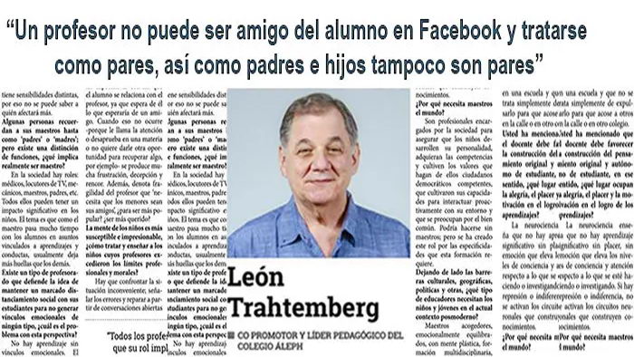 León Trahtemberg – Un profesor no puede ser amigo del alumno en Facebook